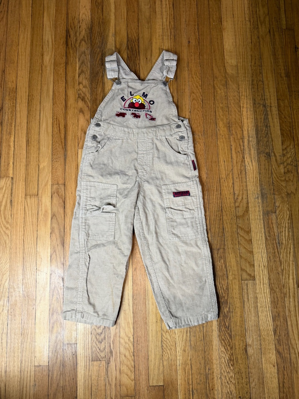 Vintage Sesane Street 4T Elmo Construction Tan Corduroy Overalls